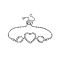 Load image into Gallery viewer, Sterling Silver Womens Round Diamond Heart Bolo Bracelet 1/20 Cttw
