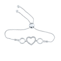 Load image into Gallery viewer, Sterling Silver Womens Round Diamond Heart Bolo Bracelet 1/20 Cttw
