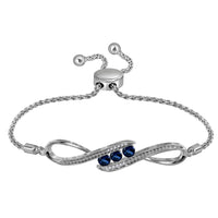 Load image into Gallery viewer, Sterling Silver Womens Round Lab-Created Blue Sapphire Bolo Bracelet 1/2 Cttw
