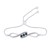 Load image into Gallery viewer, Sterling Silver Womens Round Lab-Created Blue Sapphire Bolo Bracelet 1/2 Cttw
