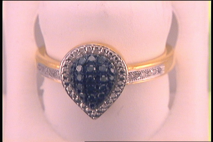 Sterling Silver Womens Color Enhanced Blue Diamond Teardrop Ring 1/5 Cttw