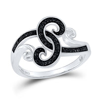 Load image into Gallery viewer, Sterling Silver Womens Round Black Color Enhanced Diamond Curl Swirl Cocktail Ring 1/5 Cttw
