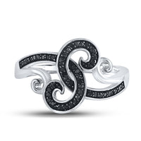 Load image into Gallery viewer, Sterling Silver Womens Round Black Color Enhanced Diamond Curl Swirl Cocktail Ring 1/5 Cttw

