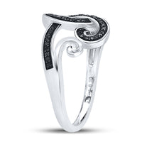 Load image into Gallery viewer, Sterling Silver Womens Round Black Color Enhanced Diamond Curl Swirl Cocktail Ring 1/5 Cttw
