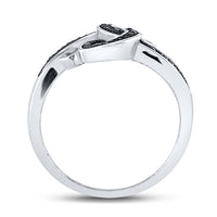 Load image into Gallery viewer, Sterling Silver Womens Round Black Color Enhanced Diamond Curl Swirl Cocktail Ring 1/5 Cttw

