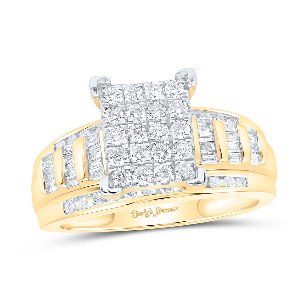 Yellow-Tone Sterling Silver Womens Round Diamond Cluster Bridal Wedding Engagement Ring 3/4 Cttw