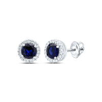 Load image into Gallery viewer, Sterling Silver Womens Round Lab-Created Blue Sapphire Stud Earrings 1-1/2 Cttw
