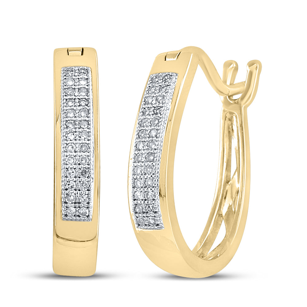 Yellow-Tone Sterling Silver Womens Round Diamond Hoop Earrings 1/6 Cttw