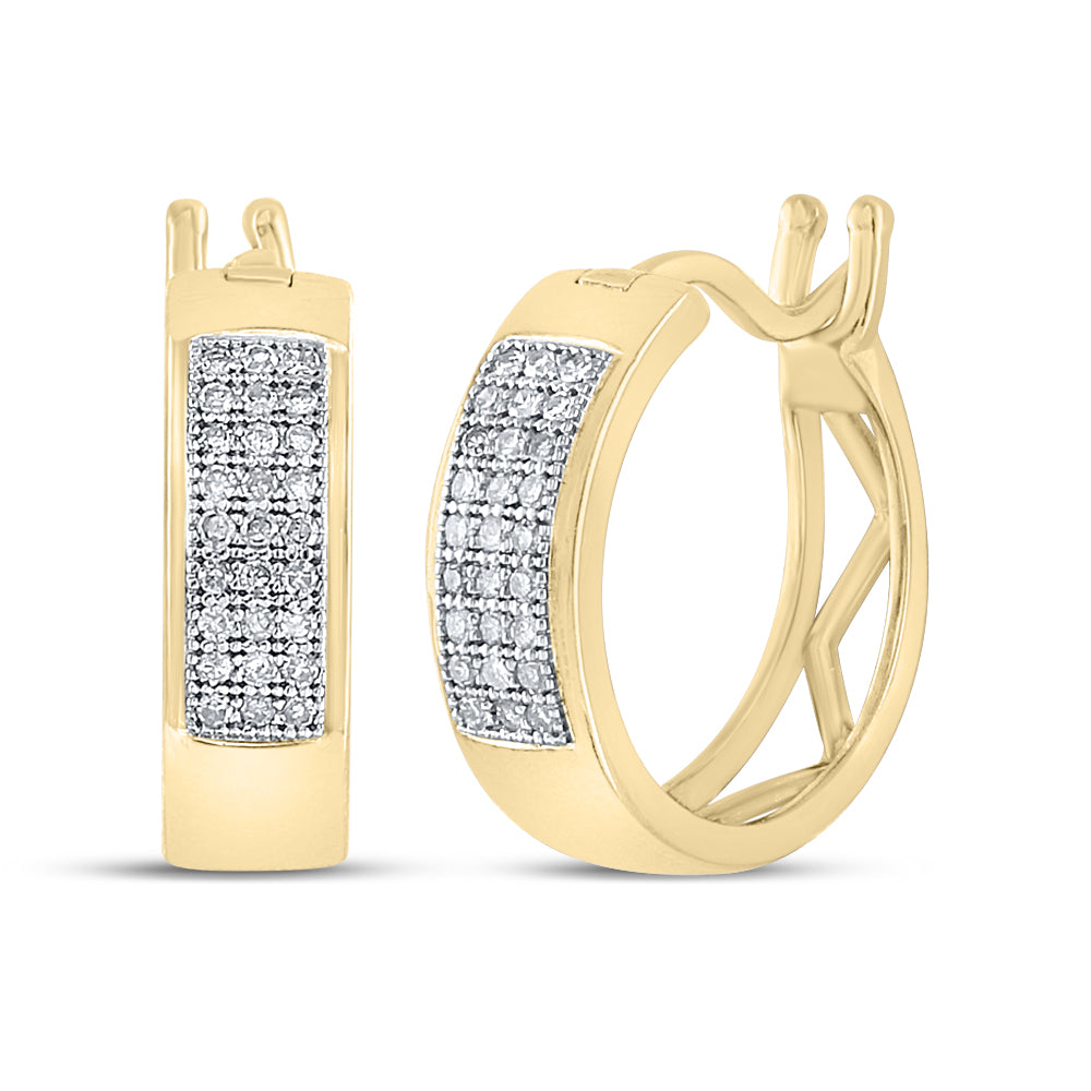 10kt Yellow Gold Womens Round Diamond Hoop Earrings 1/6 Cttw