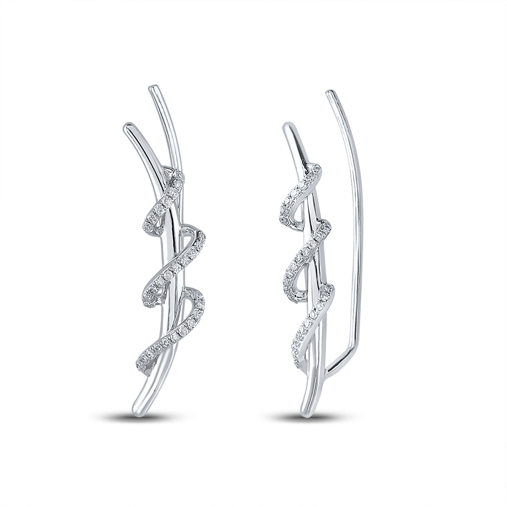 Sterling Silver Womens Round Diamond Spiral Climber Earrings 1/5 Cttw