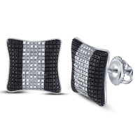 Load image into Gallery viewer, Sterling Silver Mens Round Diamond Puffed Square Cluster Earrings 1/6 Cttw
