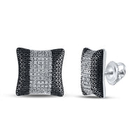 Load image into Gallery viewer, Sterling Silver Mens Round Diamond Puffed Square Cluster Earrings 1/6 Cttw
