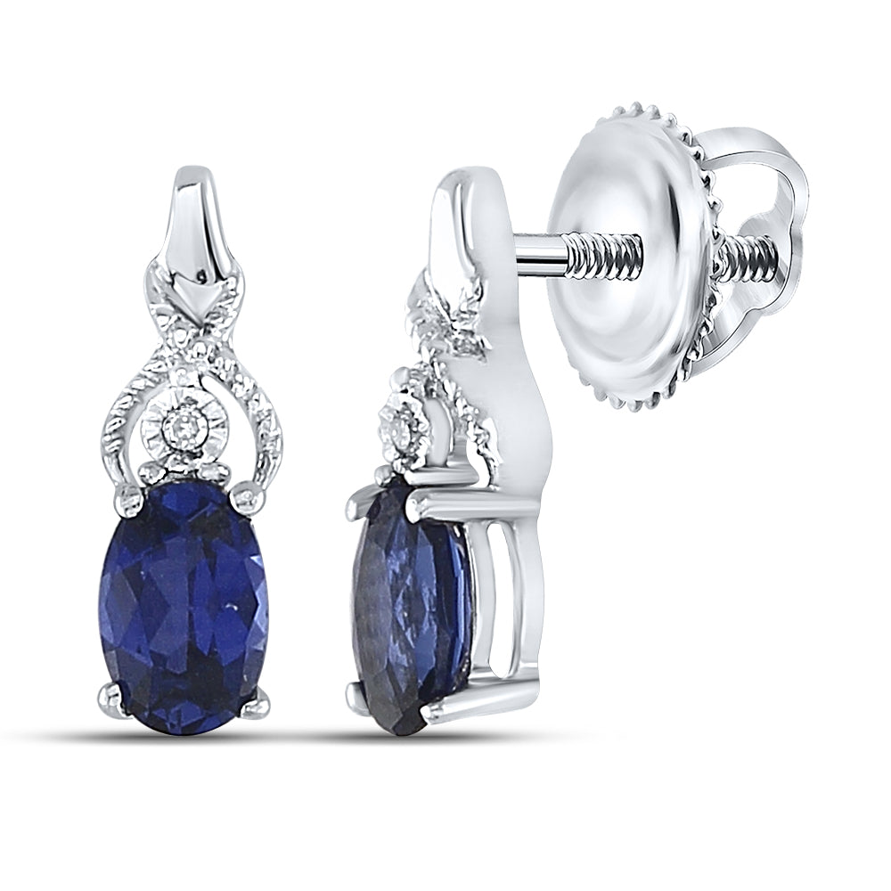 Sterling Silver Womens Oval Lab-Created Blue Sapphire Stud Earrings 7/8 Cttw