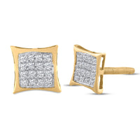 Load image into Gallery viewer, Yellow-tone Sterling Silver Womens Round Diamond Square Kite Cluster Stud Earrings 1/10 Cttw
