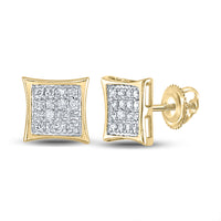 Load image into Gallery viewer, Yellow-tone Sterling Silver Womens Round Diamond Square Kite Cluster Stud Earrings 1/10 Cttw
