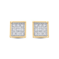 Load image into Gallery viewer, Yellow-tone Sterling Silver Womens Round Diamond Cluster Earrings 1/20 Cttw
