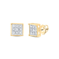 Load image into Gallery viewer, Yellow-tone Sterling Silver Womens Round Diamond Cluster Earrings 1/20 Cttw
