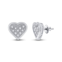 Load image into Gallery viewer, Sterling Silver Womens Round Diamond Heart Cluster Stud Earrings 1/20 Cttw
