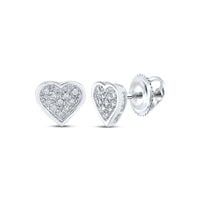 Load image into Gallery viewer, Sterling Silver Womens Round Diamond Heart Cluster Stud Earrings 1/20 Cttw
