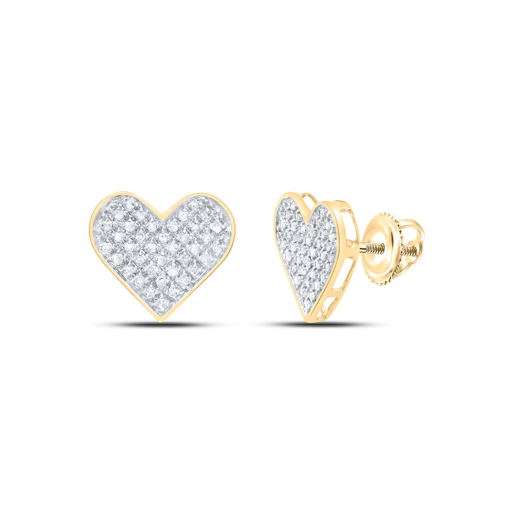 Yellow-tone Sterling Silver Womens Round Diamond Heart Cluster Earrings 1/4 Cttw