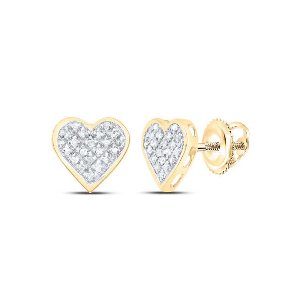 Yellow-tone Sterling Silver Womens Round Diamond Hear Love Cluster Earrings 1/10 Cttw