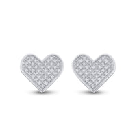 Load image into Gallery viewer, Sterling Silver Womens Round Diamond Heart Cluster Screwback Stud Earrings 1/10 Cttw
