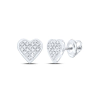 Load image into Gallery viewer, Sterling Silver Womens Round Diamond Heart Cluster Screwback Stud Earrings 1/10 Cttw
