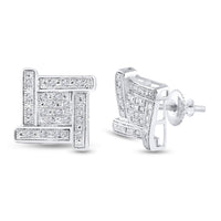 Load image into Gallery viewer, Sterling Silver Mens Round Diamond Square Cluster Stud Earrings 1/8 Cttw
