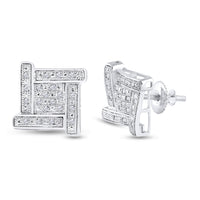 Load image into Gallery viewer, Sterling Silver Mens Round Diamond Square Cluster Stud Earrings 1/8 Cttw
