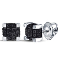 Load image into Gallery viewer, Sterling Silver Mens Round Color Enhanced Black Diamond 3D Cube Stud Earrings 1/3 Cttw
