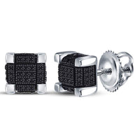 Load image into Gallery viewer, Sterling Silver Mens Round Color Enhanced Black Diamond 3D Cube Stud Earrings 1/3 Cttw
