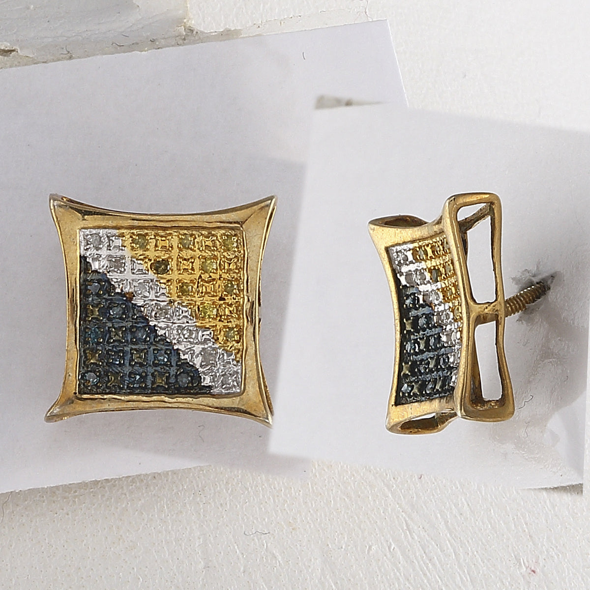 1/6CT-DIA P3 BLUE MICRO-PAVE UNISEX EARRING