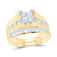 Load image into Gallery viewer, 14kt Yellow Gold Womens Princess Diamond Bridal Wedding Engagement Ring Band Set 1-1/2 Cttw
