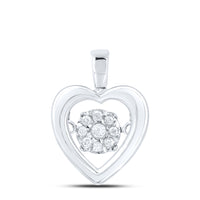 Load image into Gallery viewer, Sterling Silver Womens Round Diamond Moving Twinkle Cluster Heart Pendant 1/12 Cttw
