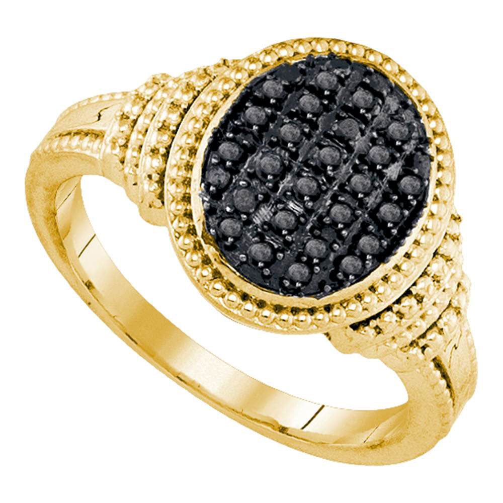 Yellow-tone Sterling Silver Womens Round Black Color Enhanced Diamond Oval Cluster Ring 1/4 Cttw
