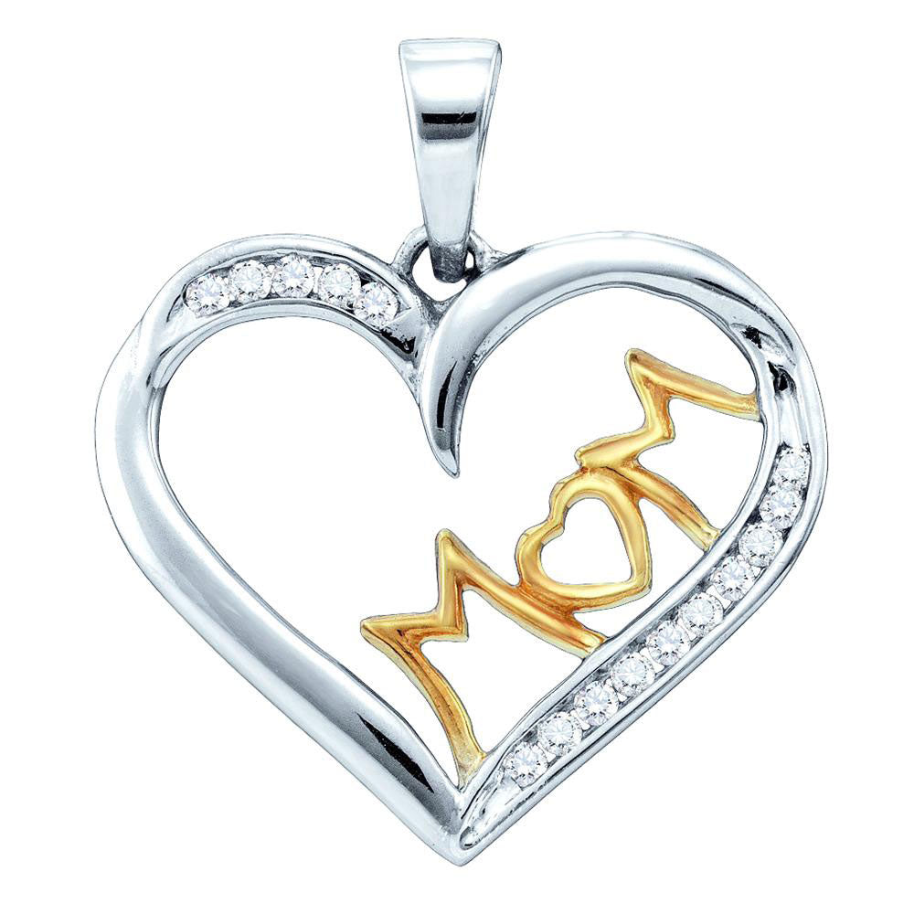 Sterling Silver White Diamond Mom Mother Womens Heart Pendant 1/6 Cttw