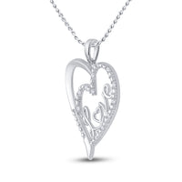 Load image into Gallery viewer, Sterling Silver Womens Round Diamond Double Heart Pendant 1/10 Cttw
