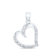 Load image into Gallery viewer, Sterling Silver Womens Round Diamond Heart Pendant 1/10 Cttw
