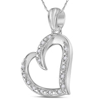 Load image into Gallery viewer, Sterling Silver Womens Round Diamond Heart Pendant 1/10 Cttw
