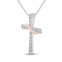 Load image into Gallery viewer, Sterling Silver Womens Round Diamond Cross Pendant 1/20 Cttw
