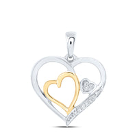 Load image into Gallery viewer, Two-tone Sterling Silver Womens Round Diamond Triple Nested Heart Pendant 1/20 Cttw
