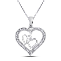 Load image into Gallery viewer, Sterling Silver Womens Round Diamond Triple Heart Outline Pendant 1/8 Cttw
