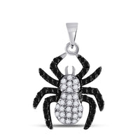 Load image into Gallery viewer, Sterling Silver Womens Round Black Color Enhanced Diamond Spider Bug Pendant 3/4 Cttw
