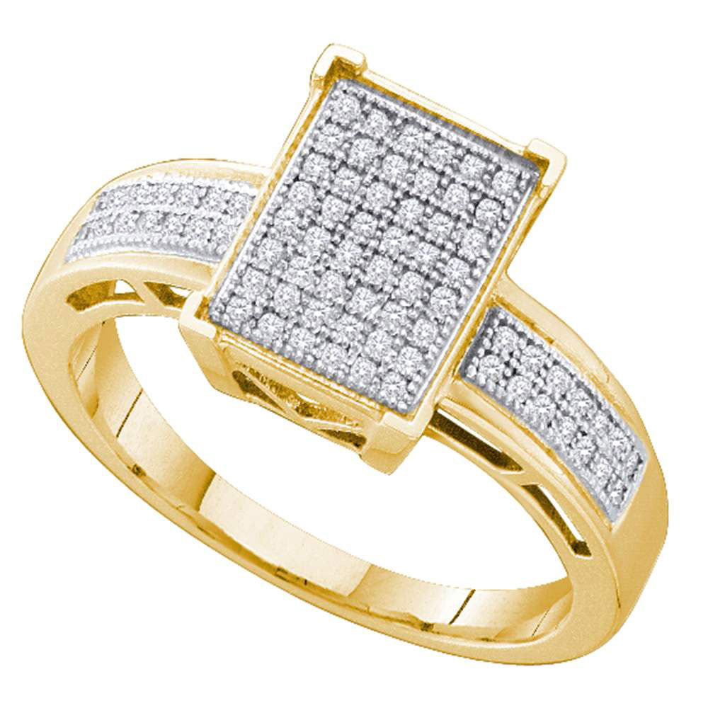 Yellow-tone Sterling Silver Womens Round Diamond Rectangle Cluster Ring 1/5 Cttw