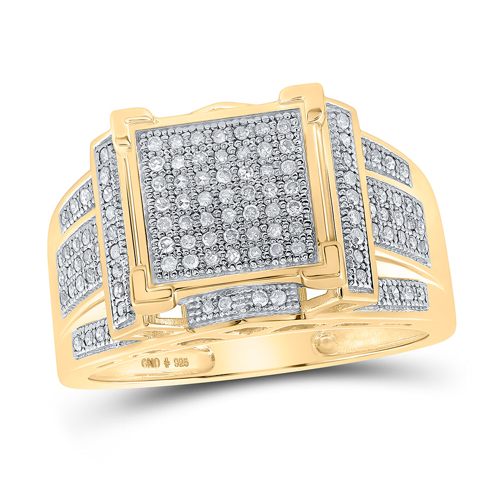 Yellow-tone Sterling Silver Womens Round Diamond Square Cluster Ring 3/8 Cttw