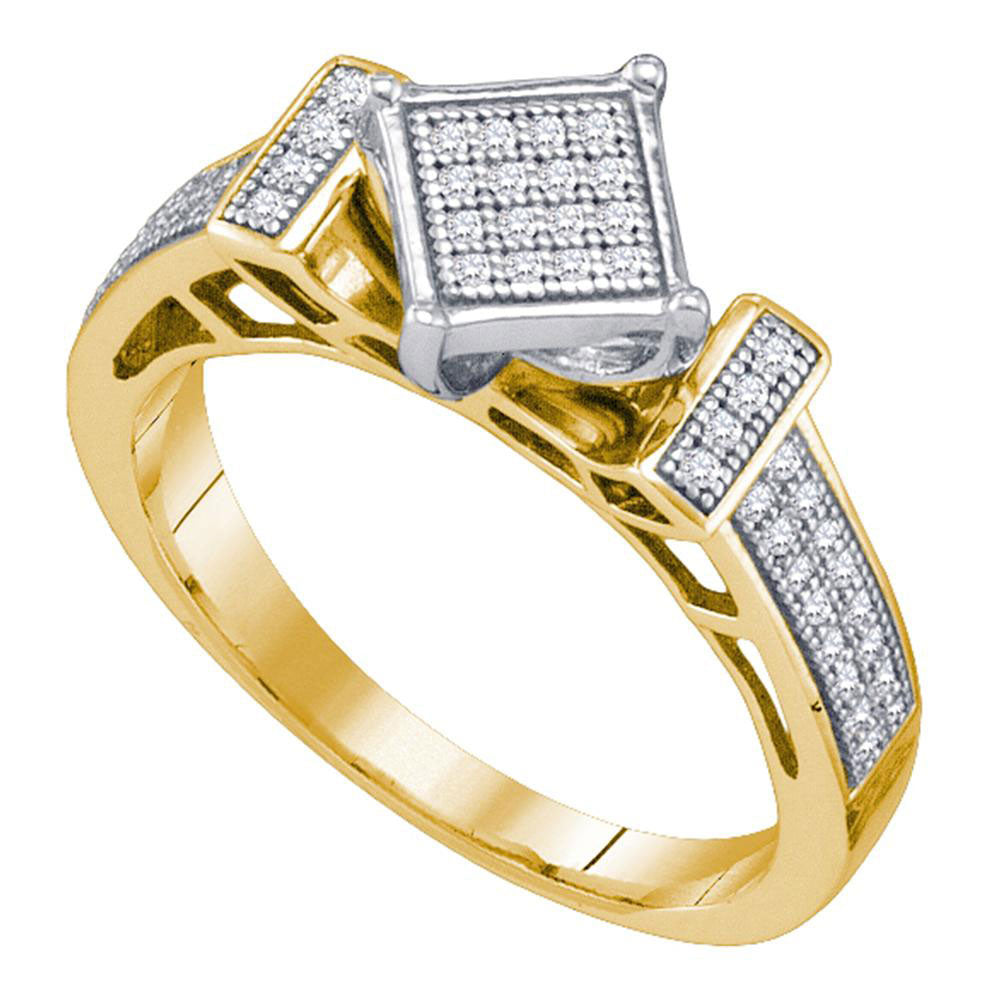 Yellow-Tone Sterling Silver Womens Round Diamond Square Cluster Ring 1/5 Cttw