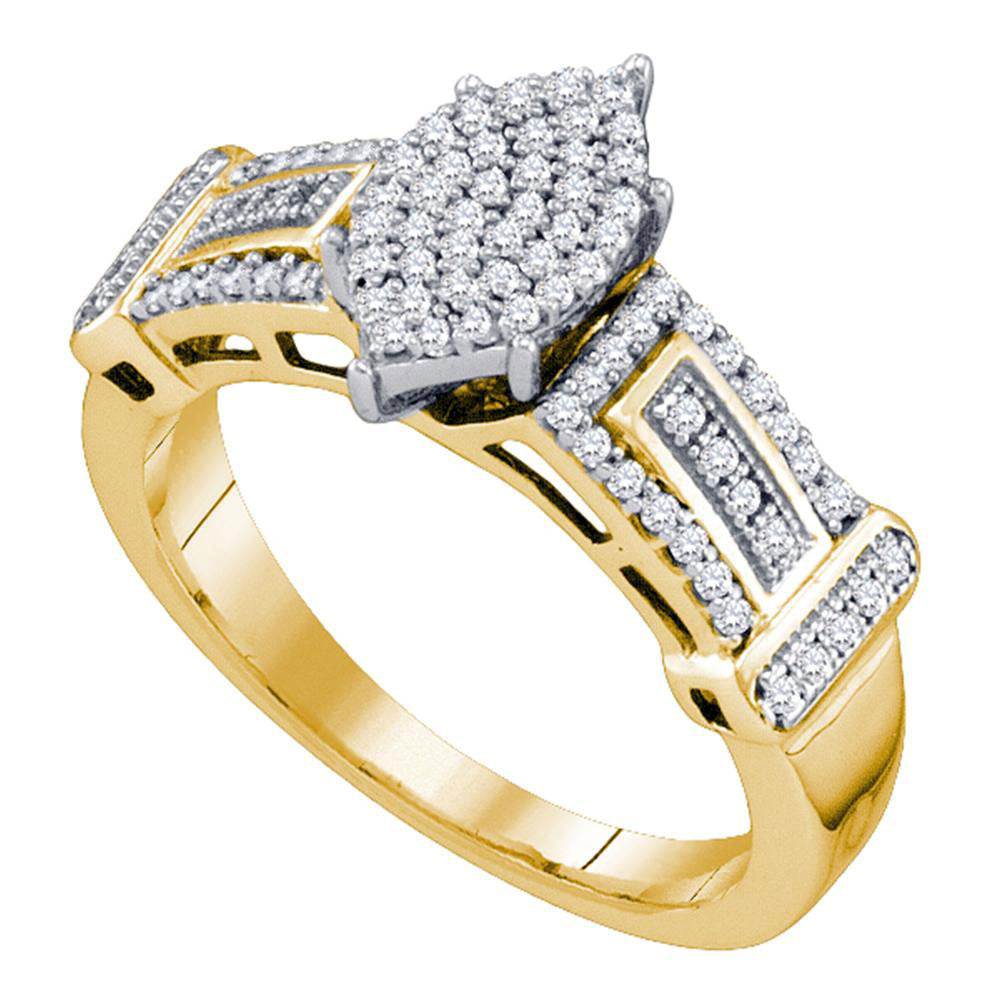 Yellow-tone Sterling Silver Womens Round Diamond Cluster Bridal Wedding Engagement Ring 1/3 Cttw