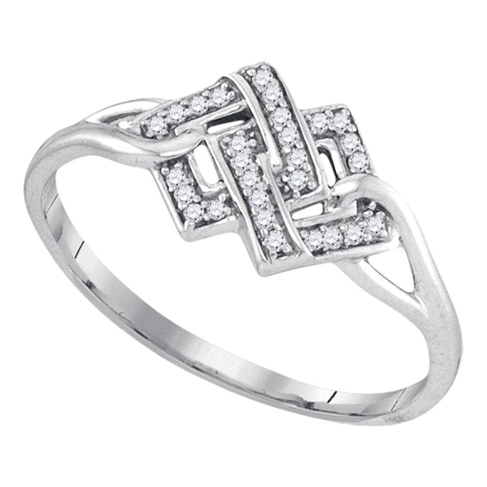 Sterling Silver Womens Round Diamond Linked Square Cluster Ring 1/12 Cttw