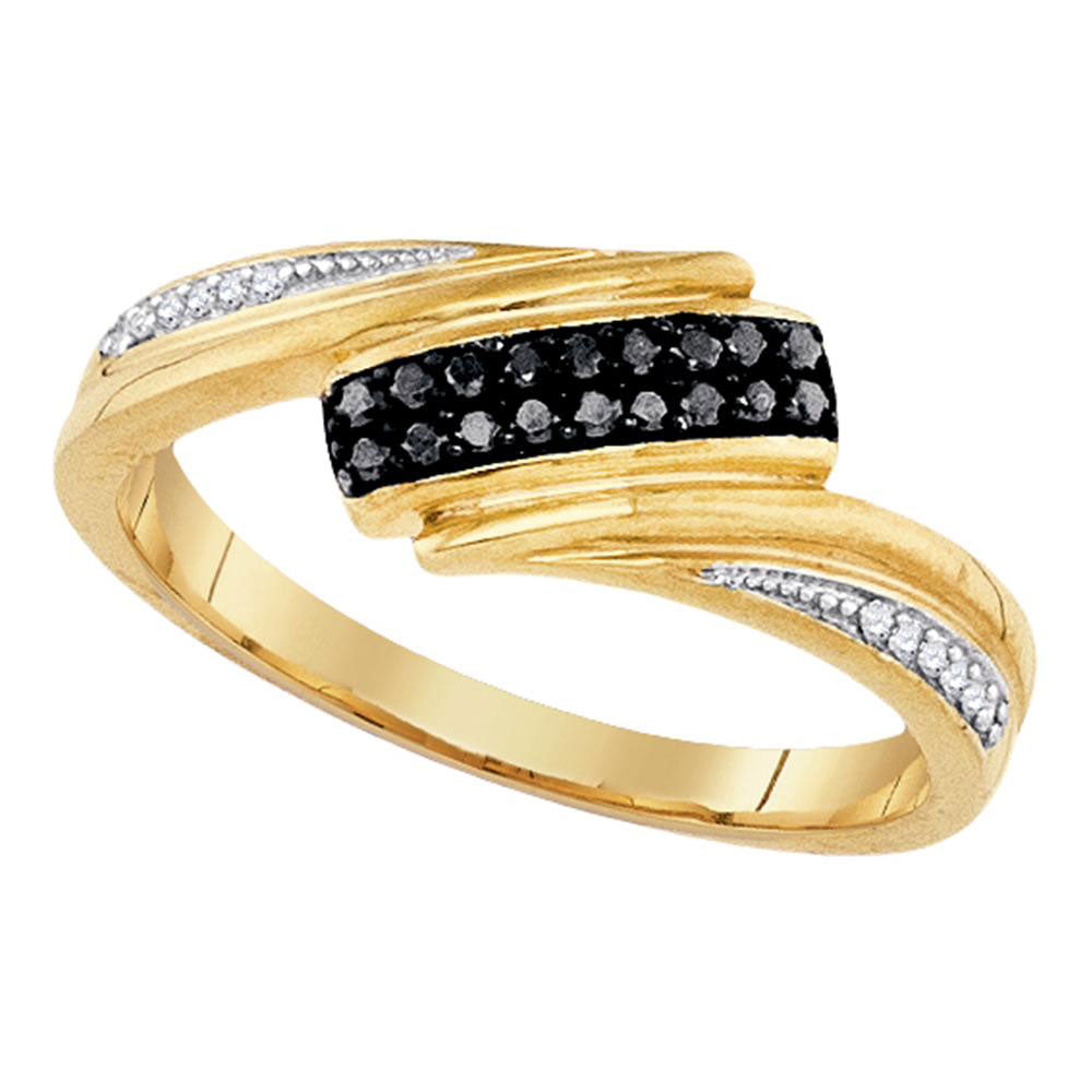 Yellow-tone Sterling Silver Womens Round Black Color Enhanced Diamond Band Ring 1/8 Cttw