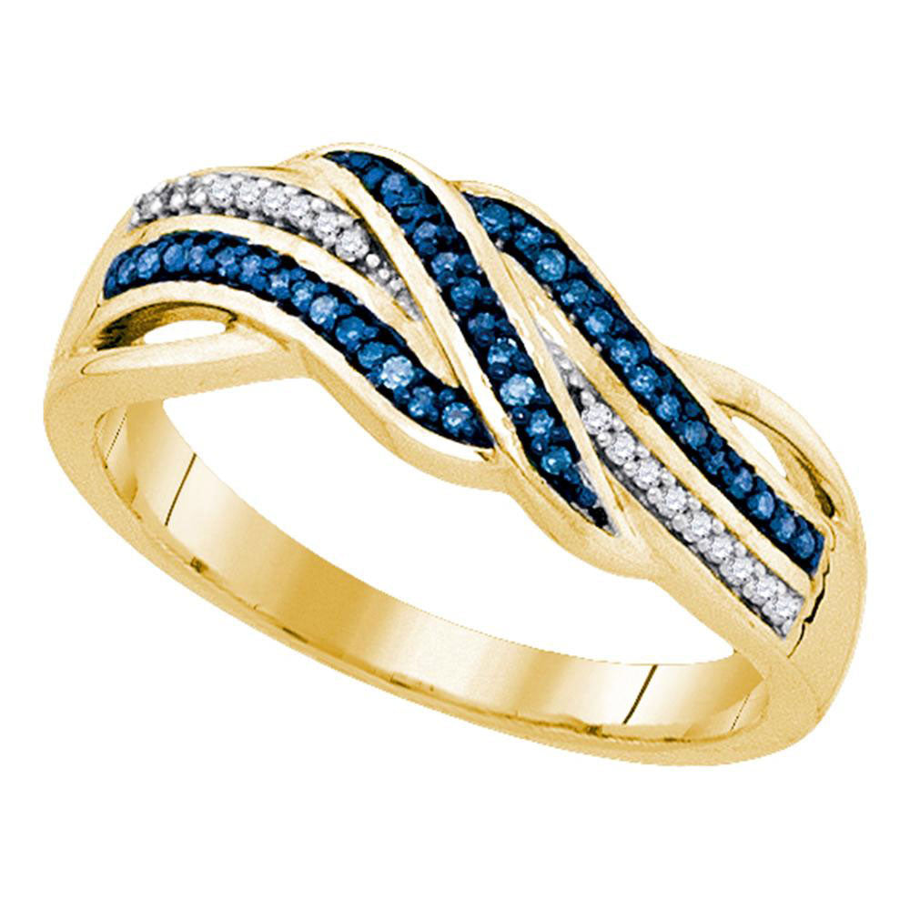 Yellow-tone Sterling Silver Womens Round Blue Color Enhanced Diamond Band Ring 1/8 Cttw